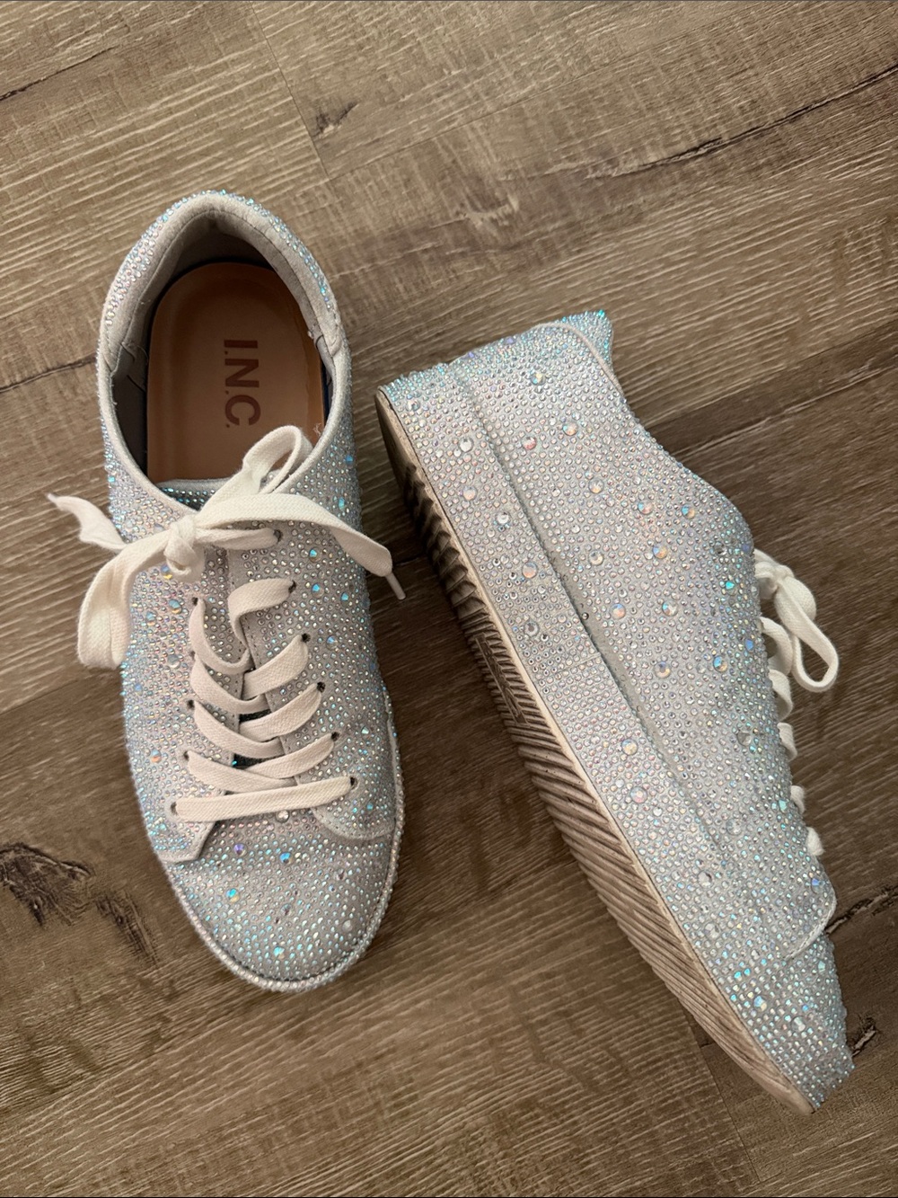 INC International Concepts White Rhinestone Lace-Up Sneakers